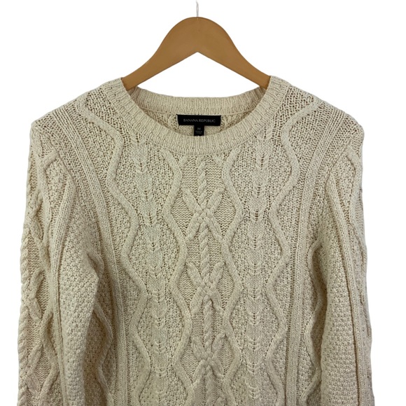 BANANA REPUBLIC Long Sleeve Sweater Cable Knit Sweater Chunky Cream Sweater K15 - Picture 2 of 8
